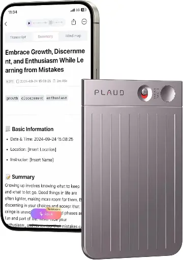 PLAUD Grabadora de Voz Note IA - Transcribe y Resume con tecnología de IA - Soporta 112 Idiomas, 64GB de Memoria, Control de reunión con App, lección, Llamada, entrevista (Funda Incluida)
