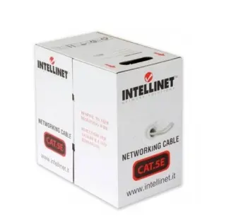 [704830] Intellinet Bobina de Cable Multifilar Cat5e CCA UTP, 100 Metros, Gris CB-1068, 26 AWG, Aluminio recubierto de cobre SKU: 704830
