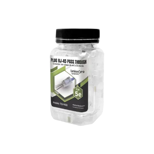 [TC5-PASS] LinkedPRO Plugs Modulares RJ-45, RJ45 Cat5e, Bote con 100 Piezas, Sin Blindaje, Chapado de Oro a 30 Micras para Durabilidad Extrema Transparentes TC5PASS SKU: TC5-PASS