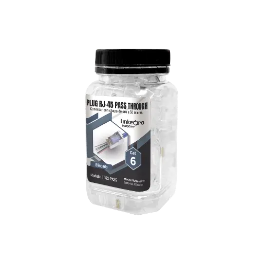 [TC6S-PASS] LinkedPRO Plugs Modulares RJ-45, RJ45 Cat6, Bote con 100 Piezas, Transparente/BLINDADO chapado de oro a 30 micras para durabilidad extrema TC6SPASS SKU: TC6S-PASS