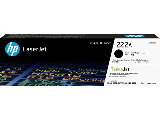 W2220A Negro Original Toner 222A HP LaserJet Pro 3203, 3288, MFP 3303, MFP 3388 1,300 Páginas SKU: W2220A