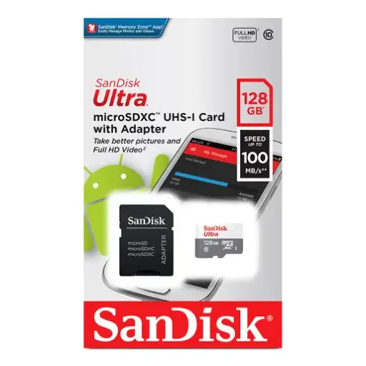 [SDSQUNR-128G-GN3MA] Memoria Flash SanDisk Ultra, 128GB MicroSDHC UHS-I Clase 10, con Adaptador RAM-3745 SKU: SDSQUNR-128G-GN3MA