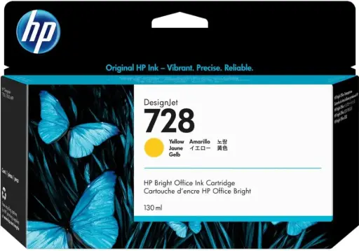 [F9J65A] HP 728 Amarillo Original Cartucho de Tinta HP728 HP Designjet T730, T830 130ml SKU: F9J65A