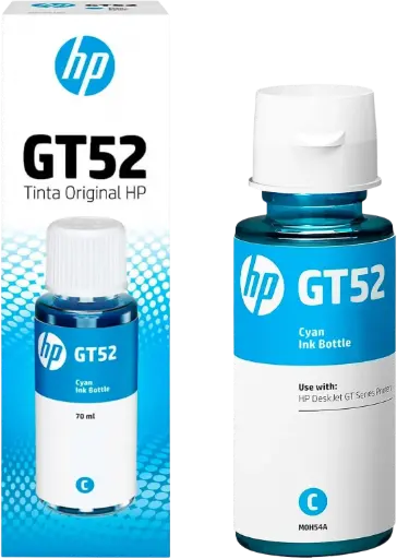[M0H54AL] GT52 Cian Original Botella de Tinta HP Smart Tank 514, 517, 616, 500, 515, 519, 530, 533, 615, 618, HP Deskjet 5810, 5820, HP Ink Tank 115, 318, 319, 410, 415, 416, 418, 419, 455, 457, 450, 315/  8,000Pag. 70ml SKU: M0H54AL