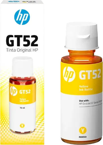 [M0H56AL] GT52 Amarillo Original Botella de Tinta HP Smart Tank 514, 517, 616, 500, 515, 519, 530, 533, 615, 618, HP Deskjet 5810, 5820, HP Ink Tank 115, 318, 319, 410, 415, 416, 418, 419, 455, 457, 450, 315/  8,000Pag. 70ml SKU: M0H56AL