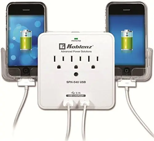 [00-5326-00-4] Estacion de Carga Koblenz Sph-540 2 Puertos USB 2A 3 Contactos 15A, 540 Joules Supresor de Picos Blanco SKU: 00-5326-00-4