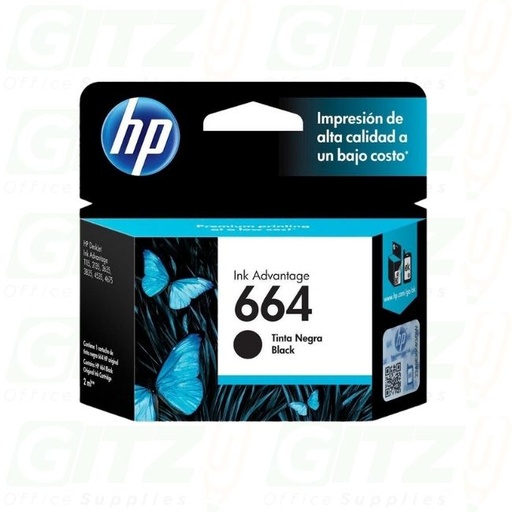 [F6V29AL] HP 664 Negro Original Cartucho de Tinta HP664 HP Deskjet Ink Advantage 1115/2134/2135/2675/3635/3775/3785/3786/3787/3789/3835/4535/4675/5075/5275/5276. 2ml. SKU: F6V29AL