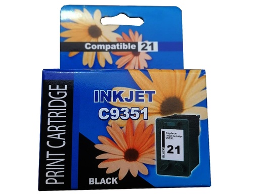 [C9351AG-2] HP 21 Negro Compatible Cartucho de Tinta HP21 Deskjet 3910, 3915, 3918, 3920, 3930, 3940, D1311, D1320, D1330, D1341, D1360, D1368, D1420, D2345, D2360, D2445, D2460, F380, F2180, F4180 PSC 1400 series, SKU: C9351AG-2