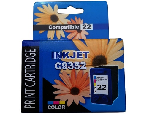 [C9352ALG] HP 22 Tricolor Compatible Cartucho de Tinta HP22 HP Deskjet 3910, 3915, 3918, 3920, 3930, 3940,D1311, D1320, D1330, D1341, D1360, D1368,D1420, D2345/D2360/D2445/D2460/F380/F2180/F4180 PSC 1400 series, 5ml SKU: C9352ALG
