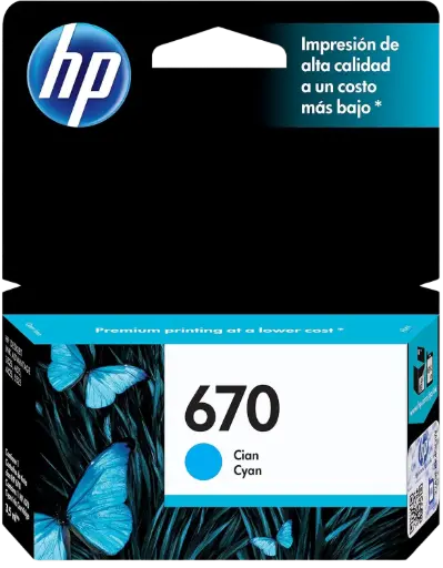 [CZ114AL] HP 670 Cian Original Cartucho de Tinta HP HP670 HP Deskjet Ink Advantage 3525, 4615, 4625, 5525, 6525 e-All-in-One 300Pag. 3.5ml. SKU: CZ114AL