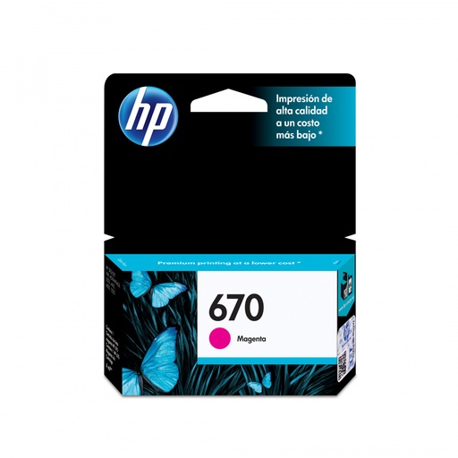 [CZ115AL] HP 670 Magenta Original Cartucho de Tinta HP HP670 HP Deskjet Ink Advantage 3525, 4615, 4625, 5525, 6525 e-All-in-One 300Pag. 4ml. SKU: CZ115AL