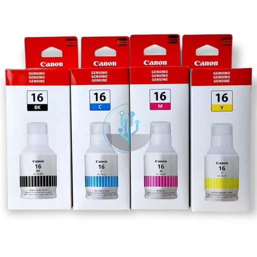 [4418C004AA] Kit de 4 Botes Tintas GI-16 Negro, Cian, Amarilla, Magenta Original Canon Maxifi GX6010, GX7010, GX5010 SKU: 4418C004AA