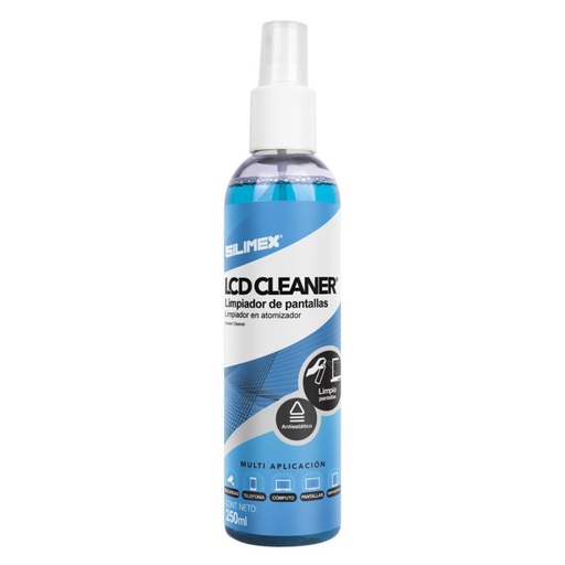 [LCD-CLEANER-250] Limpiador de pantallas Antiestático, Liquido, Presentación con Atomizador de 250 ml, Para Superficies Externas Como Laptops, Tablets, Smart tv´s, smartphones). SILIMEX SKU: LCD-CLEANER-250