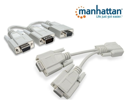 [328302] Manhattan Cable HD15 Macho - 2x HD15 Hembra, 15cm, Blanco SKU: 328302