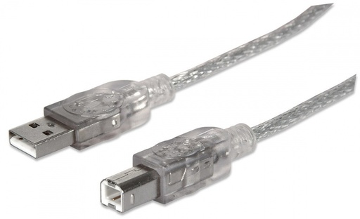 [340458] Manhattan Cable de Alta Velocidad USB 2.0, USB A Macho - USB B Macho, 3 Metros, Plata SKU: 340458