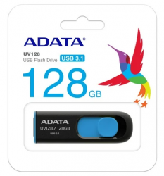 [AUV128-128G-RBE] Memoria USB Adata Dashdrive UV128, 128GB, USB 3.0, Lectura 100MB/s, Escritura 40MB/s, Negro/Azul SKU: AUV128-128G-RBE