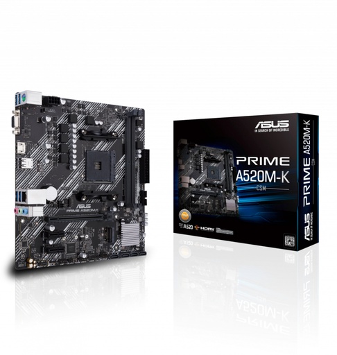 [PRIME A520M-K] Motherboard ASUS PRIME A520M-K S-AM4, AMD A520 HDMI, VGA, 2 x DIMM, Max. 64GB, DDR4 ― No es Compatible con Ryzen 5, 3400G y Ryzen 3 3200G MB-1112 Tarjeta Madre Gen. 3ra, 3raG, 4taG, 5ta, 5taG. Micro ATX, SKU: PRIME A520M-K