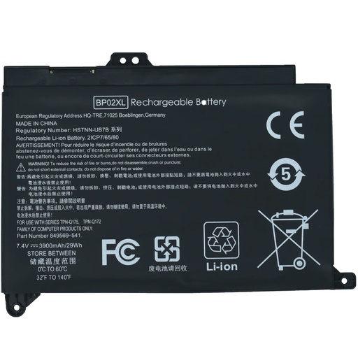 [OTHBP02XL] OTHBP02XL Bateria Interna (P) 7.7V para HP Pavilion PC 15 Series 15-AW000 15-AU000 BP02XL Marca Ovaltech SKU: OTHBP02XL