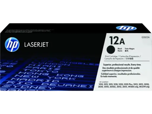 [Q2612A] Q2612A Original Toner 12A HP LaserJet 1010, 1012/1015, 1018, 1020, 1022, 3015, 3020, 3030, 3050, 3052, 3055, M1005MFP, M1319F MFP Caja Blanca 2,000 Páginas SKU: Q2612A