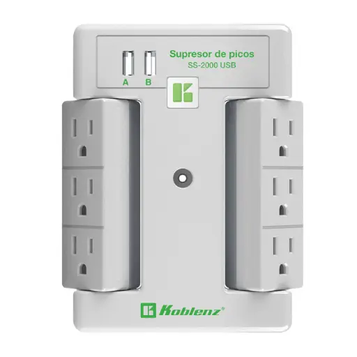 [00-5348-00-8] Koblenz Supresor de Picos SS-2000 2 Puertos USB, 6 Contactos Giratorios, 2000 Joules SKU: 00-5348-00-8