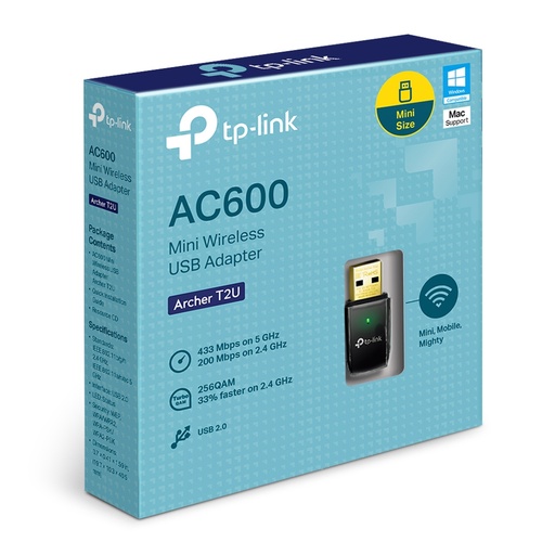 [ARCHER T2U] TP-Link Adaptador de Red USB ARCHER T2U AC600, Inalámbrico, 600 (433 + 150) Mbit/s TARTPL450 SKU: ARCHER T2U